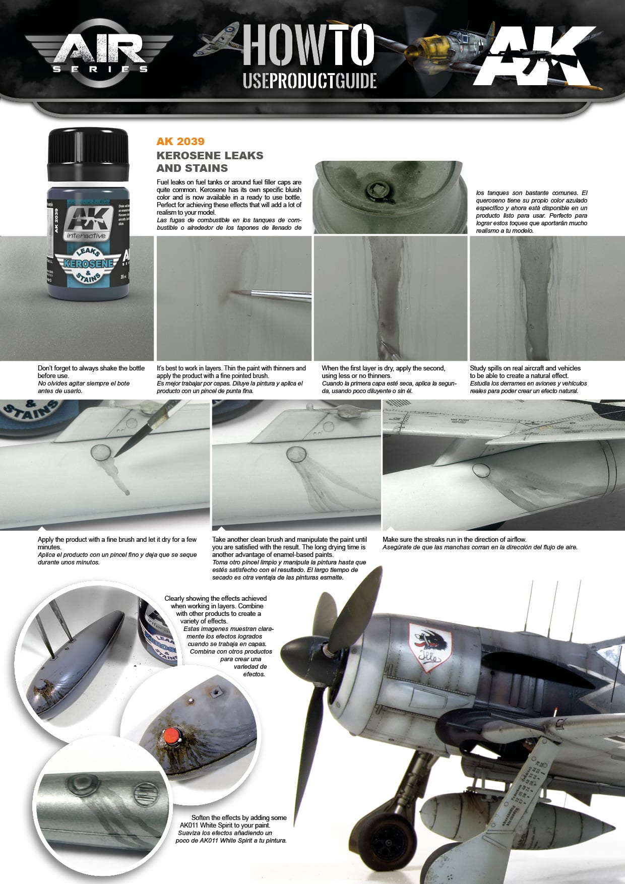 Step-by-step guide applying AK Kerosene Leaks & Stains to create realistic streaking and weathering on a model aircraft
