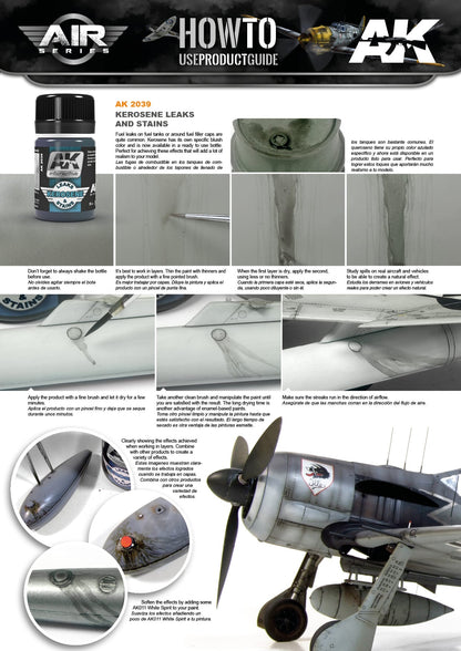 Step-by-step guide applying AK Kerosene Leaks & Stains to create realistic streaking and weathering on a model aircraft