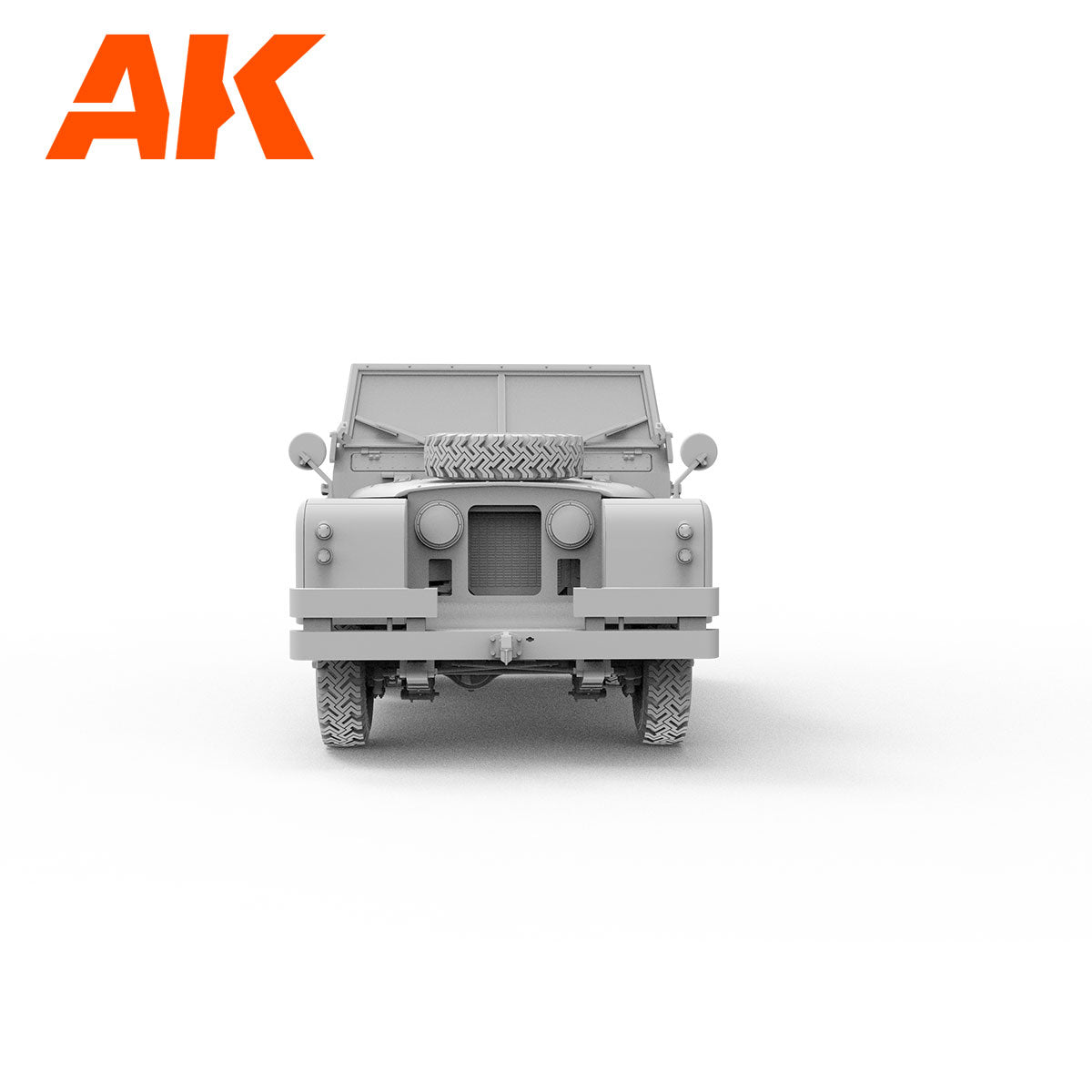 Unpainted gray model of a classic Land Rover -  front view