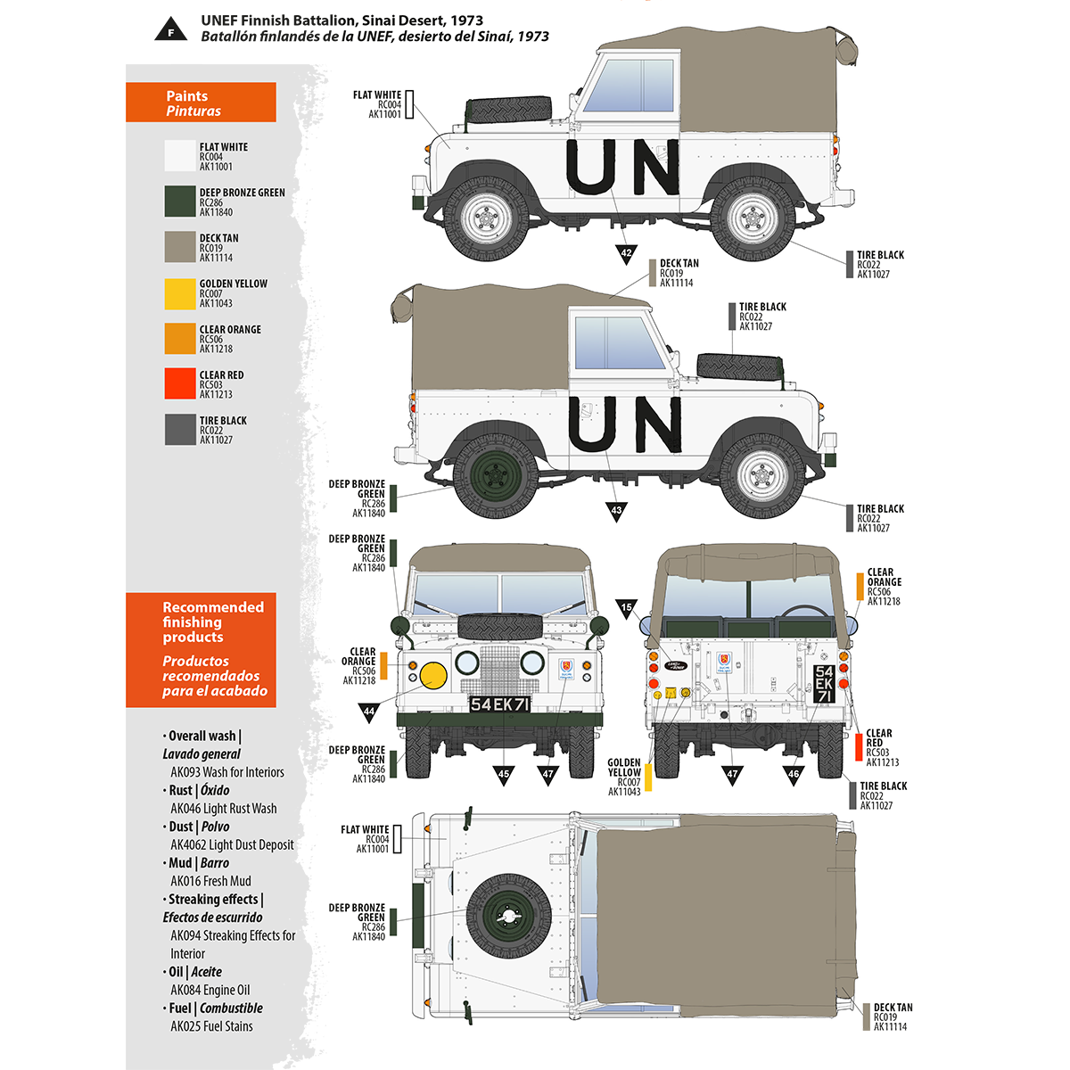 Painting guide for a white UN Land Rover Series II/III with tan top -  from the 1973 Finnish Battalion -  Sinai