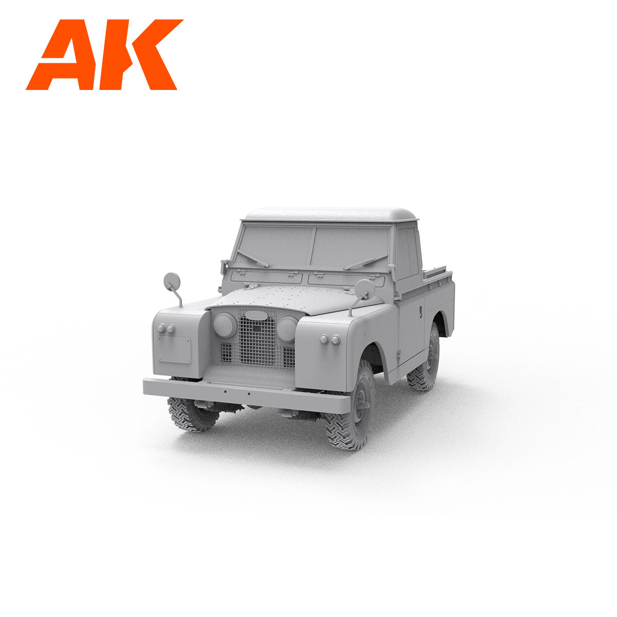 Gray 3D model of a classic Land Rover pickup truck -  unpainted
