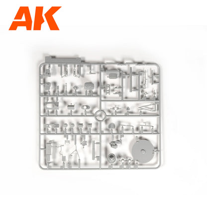 Gray plastic sprue for a 1/35 Panzer IV model kit -  showing many small parts