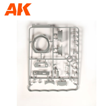 AK logo above a gray 1/35 Panzer IV tank model kit sprue
