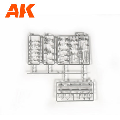 Gray plastic sprue with unpainted model parts for assembly