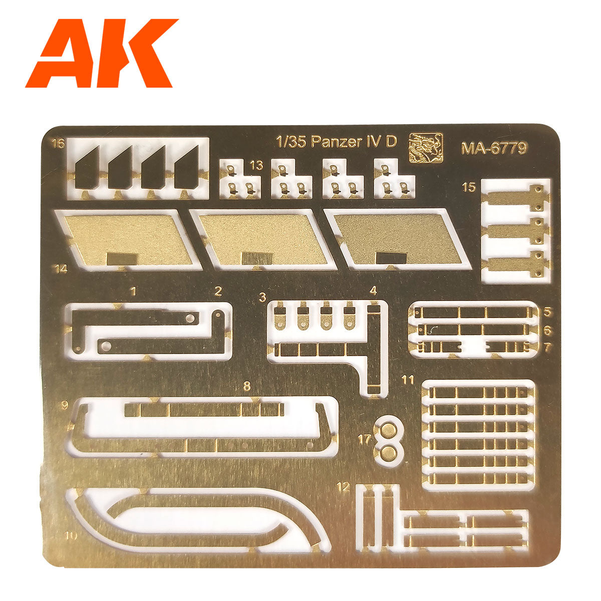 AK 1/35 Panzer IV D brass photo-etched detail sheet -  displaying numerous small -  precise model parts