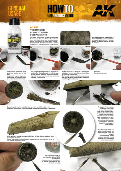 Guide: Hands mix and apply AK Texturizer resin to model tank parts, demonstrating weathering and texture effects.