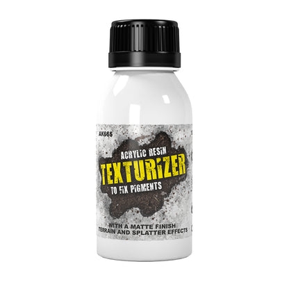 White AK665 Acrylic Resin Texturizer bottle with black cap, for fixing pigments and creating terrain effects.