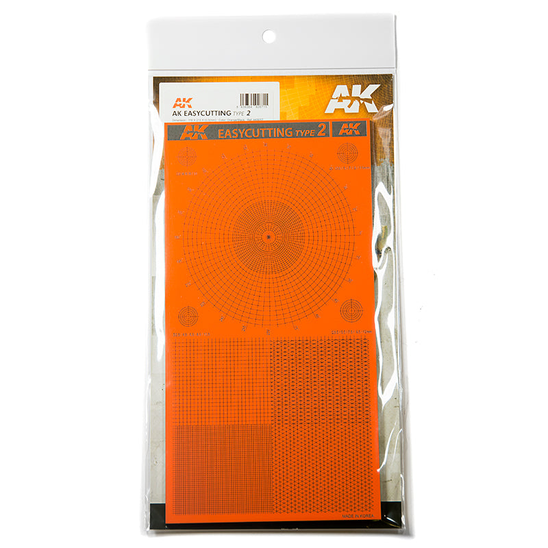 Orange AK Easycutting Type 2 cutting mat in clear packaging, for precise cuts using circular and square grids