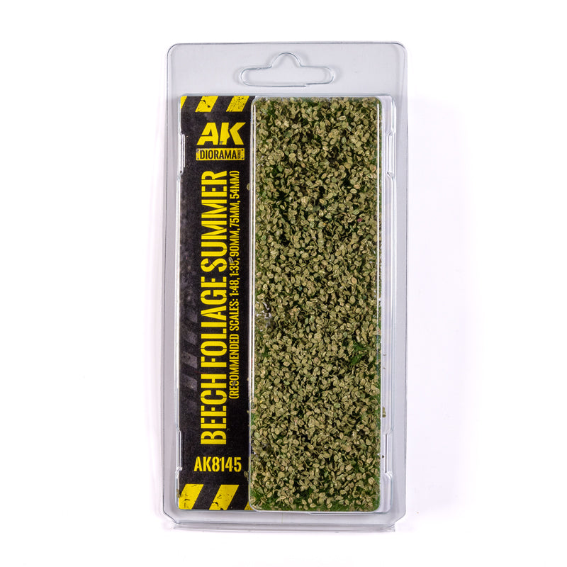Clear package of AK Diorama Beech Foliage Summer, a strip of tiny light green leaves for model scenery