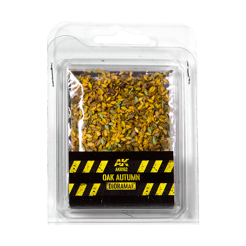 AK Oak Autumn Diorama: a clear pack of tiny yellow -  brown -  and green artificial oak leaves