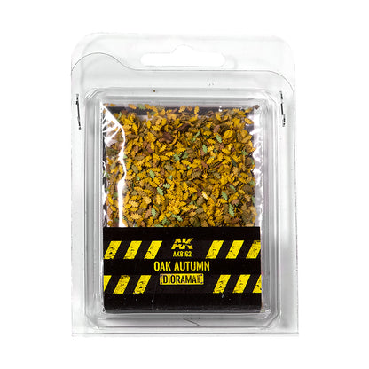 AK Oak Autumn Diorama: a clear pack of tiny yellow -  brown -  and green artificial oak leaves