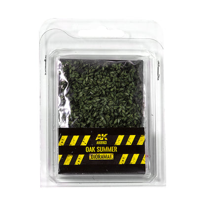 Clear blister pack of AK 'Oak Summer' green miniature leaves for diorama model making