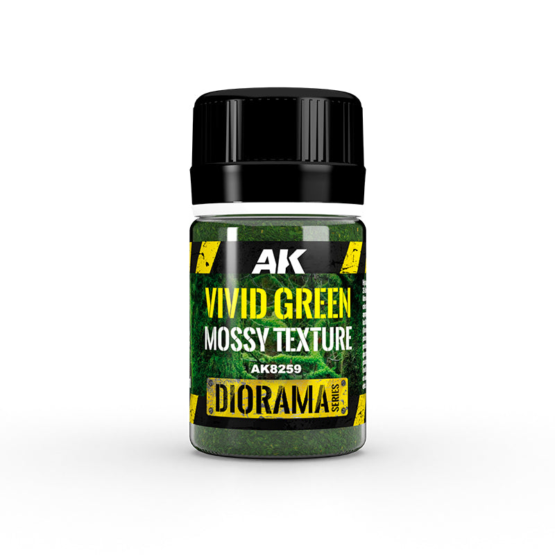 AK Vivid Green Mossy Texture diorama material in a clear jar with a black lid