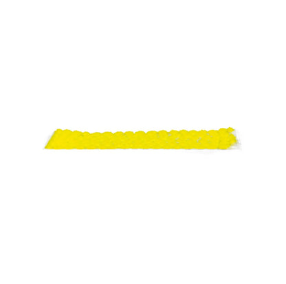 Yellow textured pom-pom trim strip horizontally centered on a white background