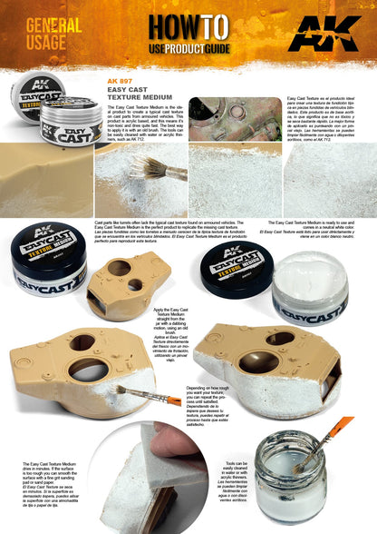 Step-by-step guide applying AK Easy Cast Texture Medium to a model tank turret to add realistic texture