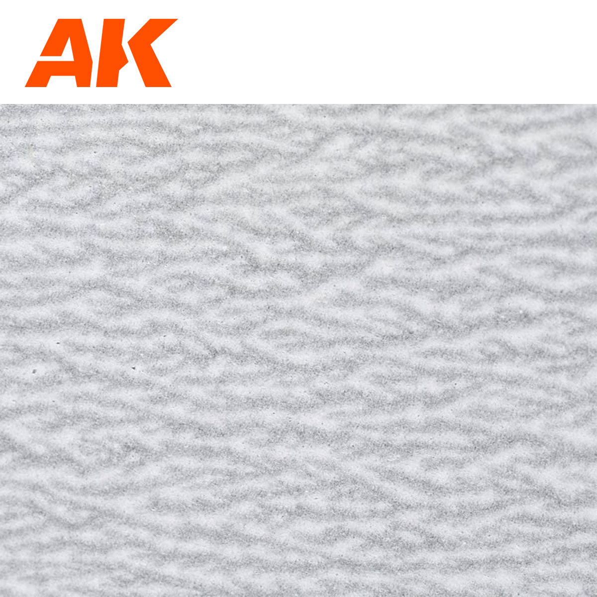 AK Interactive logo above a light gray surface Dry Sandpaper with a grainy, wavy texture