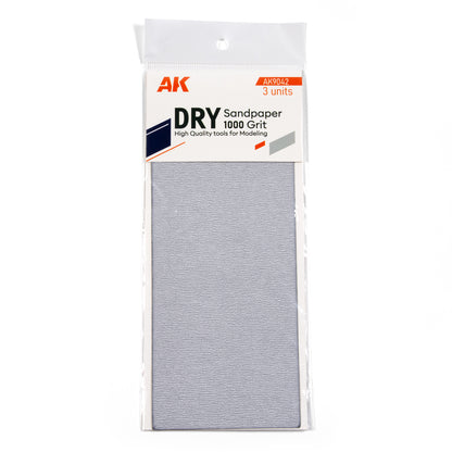 Pack of AK DRY 1000 Grit Sandpaper (3 units) for modeling