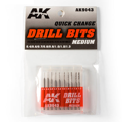 AK9043 Quick Change Medium Drill Bits (0.4-1.3mm) in clear packaging