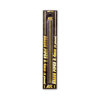 AK9103 brass pipes, 0.4mm, 5 pieces. Packaged vertically in black and yellow.