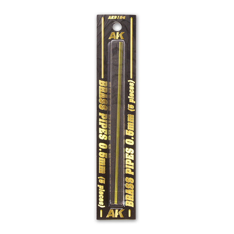 AK BRASS PIPES 0.5mm (5 pieces) in black retail packaging with a clear window, used for model building
