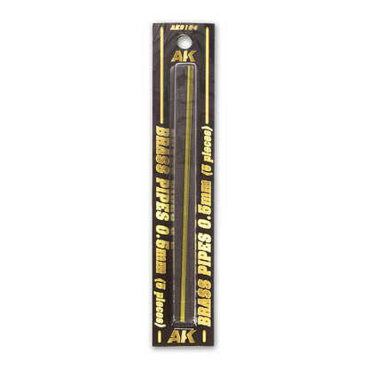 AK BRASS PIPES 0.5mm (5 pieces) in black retail packaging with a clear window, used for model building