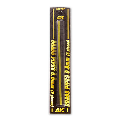 AK brand package containing five 0.8mm brass pipes for modeling.
