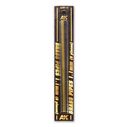 A black AK package containing five 1.1mm brass pipes, with gold lettering.