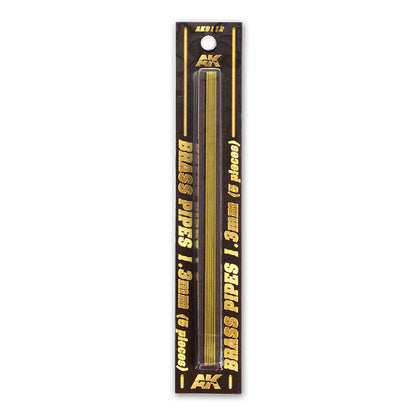 Black and gold AK package with five golden 1.3mm brass pipes, visible through clear plastic.