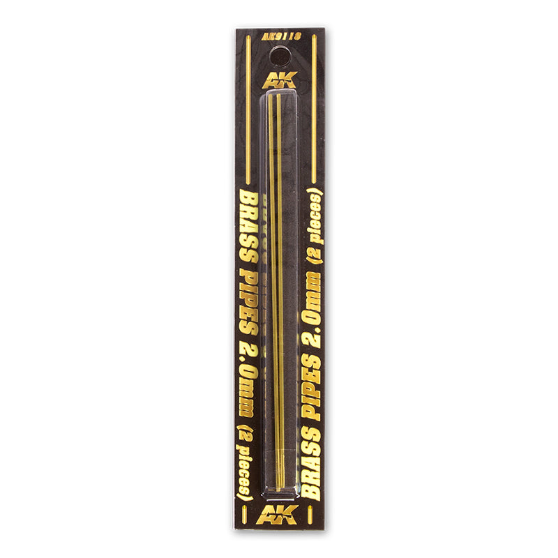 Two golden 2.0mm brass pipes in black AK Interactive packaging