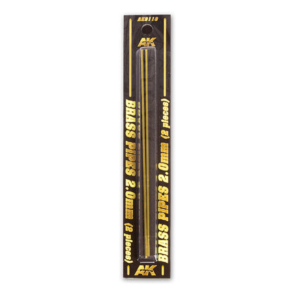 Two golden 2.0mm brass pipes in black AK Interactive packaging