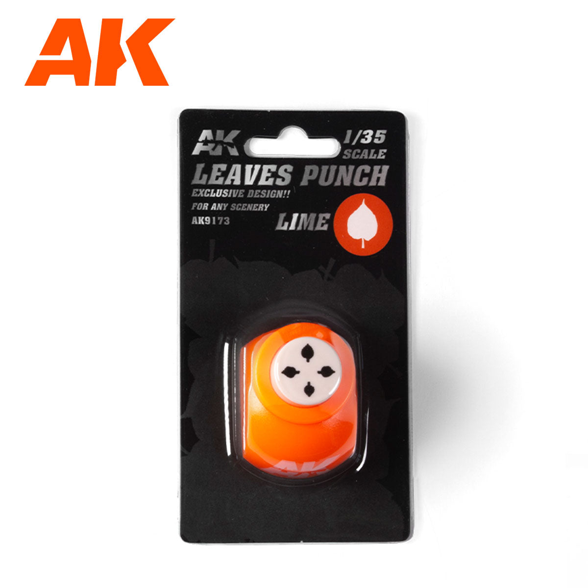 Orange AK Leaves Punch tool in packaging for 1/35 scale model scenery