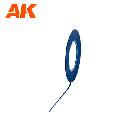 Orange AK logo and a blue roll of fine line masking tape with a strip unspooling