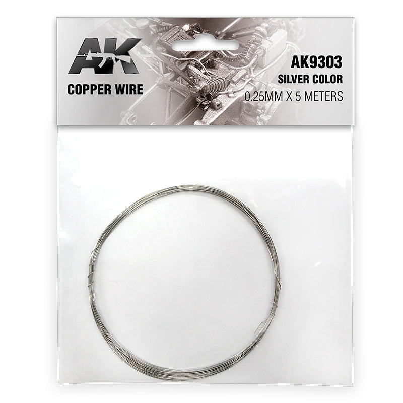 AK brand silver-colored wire -  0.25mm x 5 meters -  coiled in clear plastic packaging