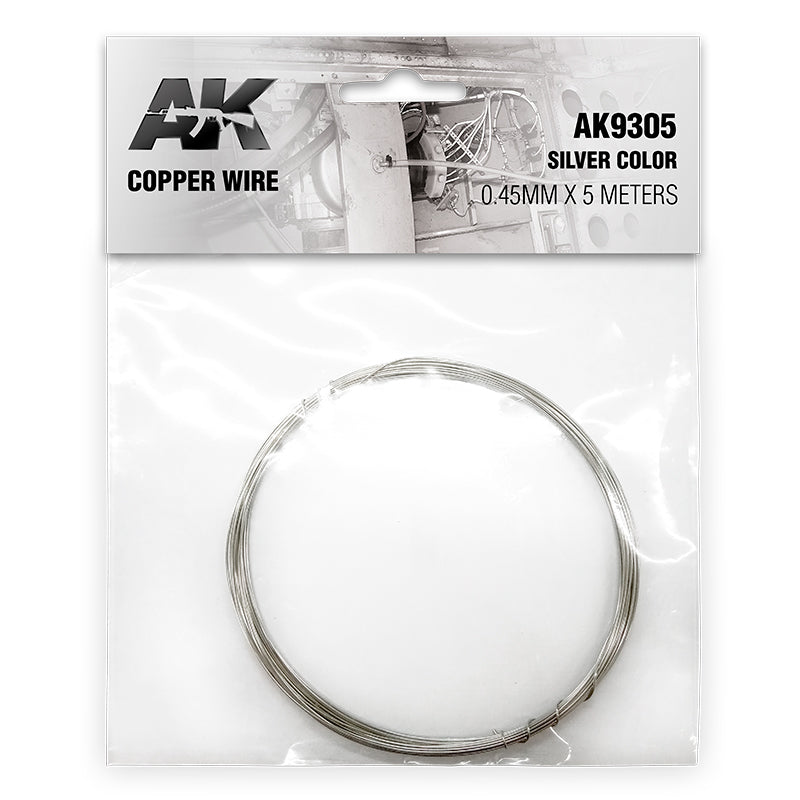 AK9305 Copper Wire -  silver color -  0.45mm x 5 meters -  coiled in clear plastic packaging