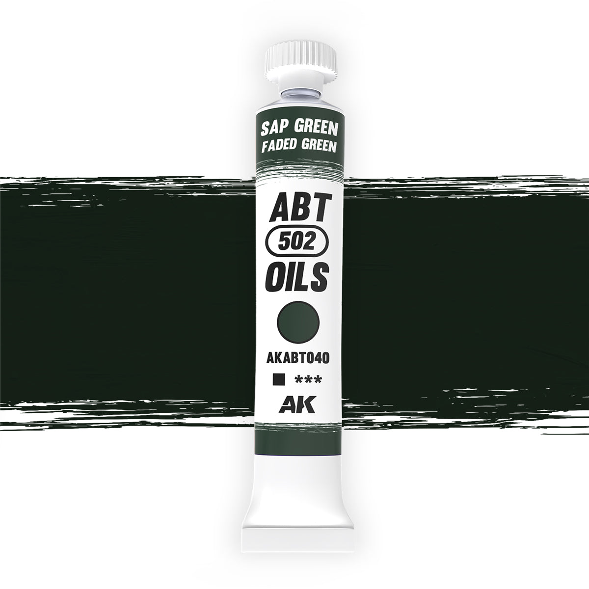 AK Interactive Abteilung 502 oil paint tube with an illustrative swatch against a white background