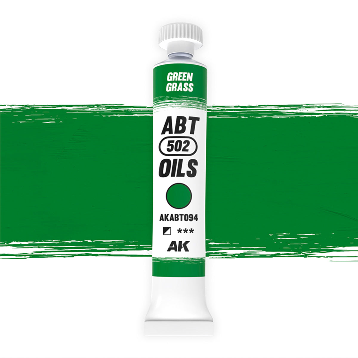 AK Interactive Abteilung 502 oil paint tube with an illustrative swatch against a white background