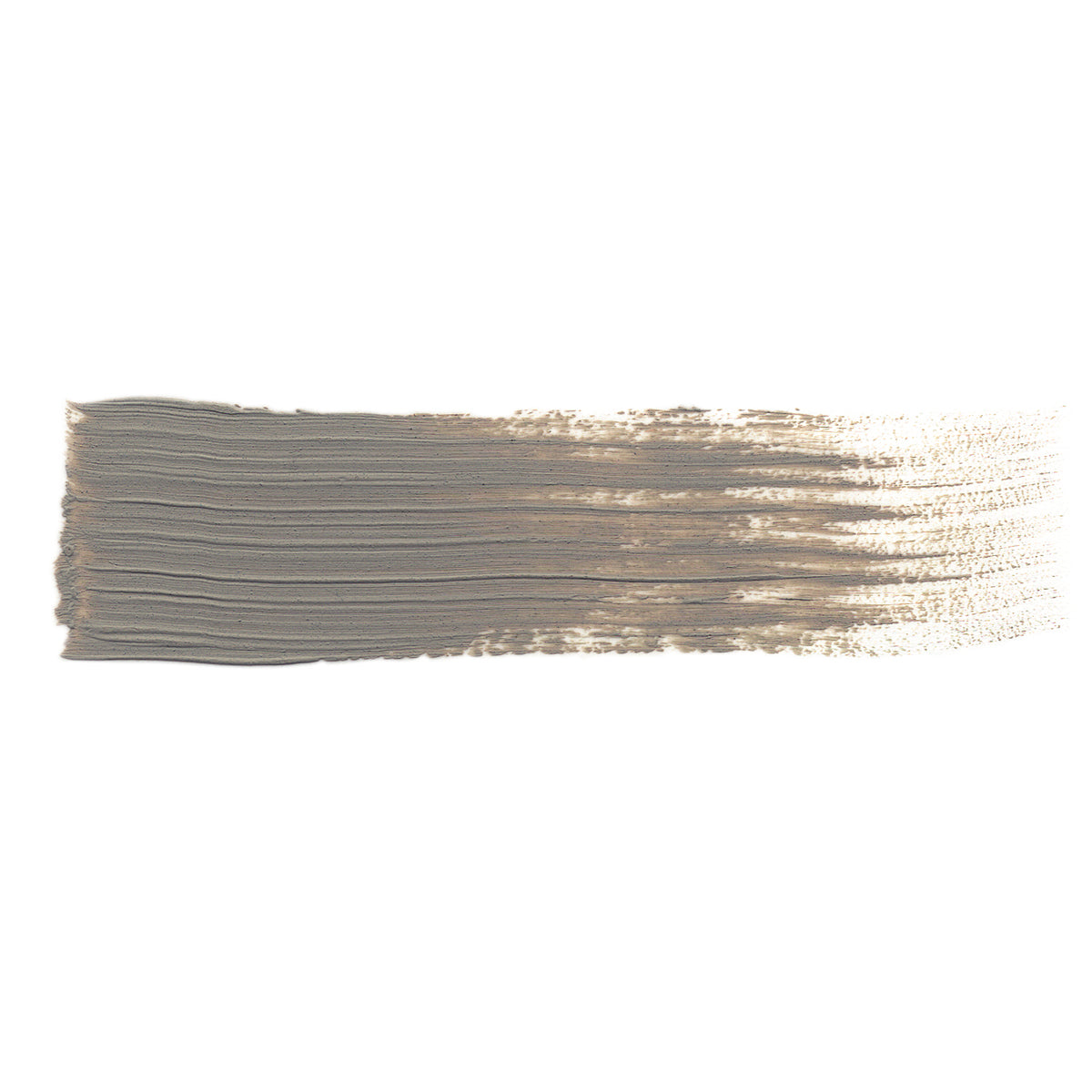 A horizontal gray-brown paint stroke with visible brush texture and a feathered right edge on a white background