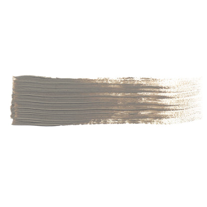 A horizontal gray-brown paint stroke with visible brush texture and a feathered right edge on a white background