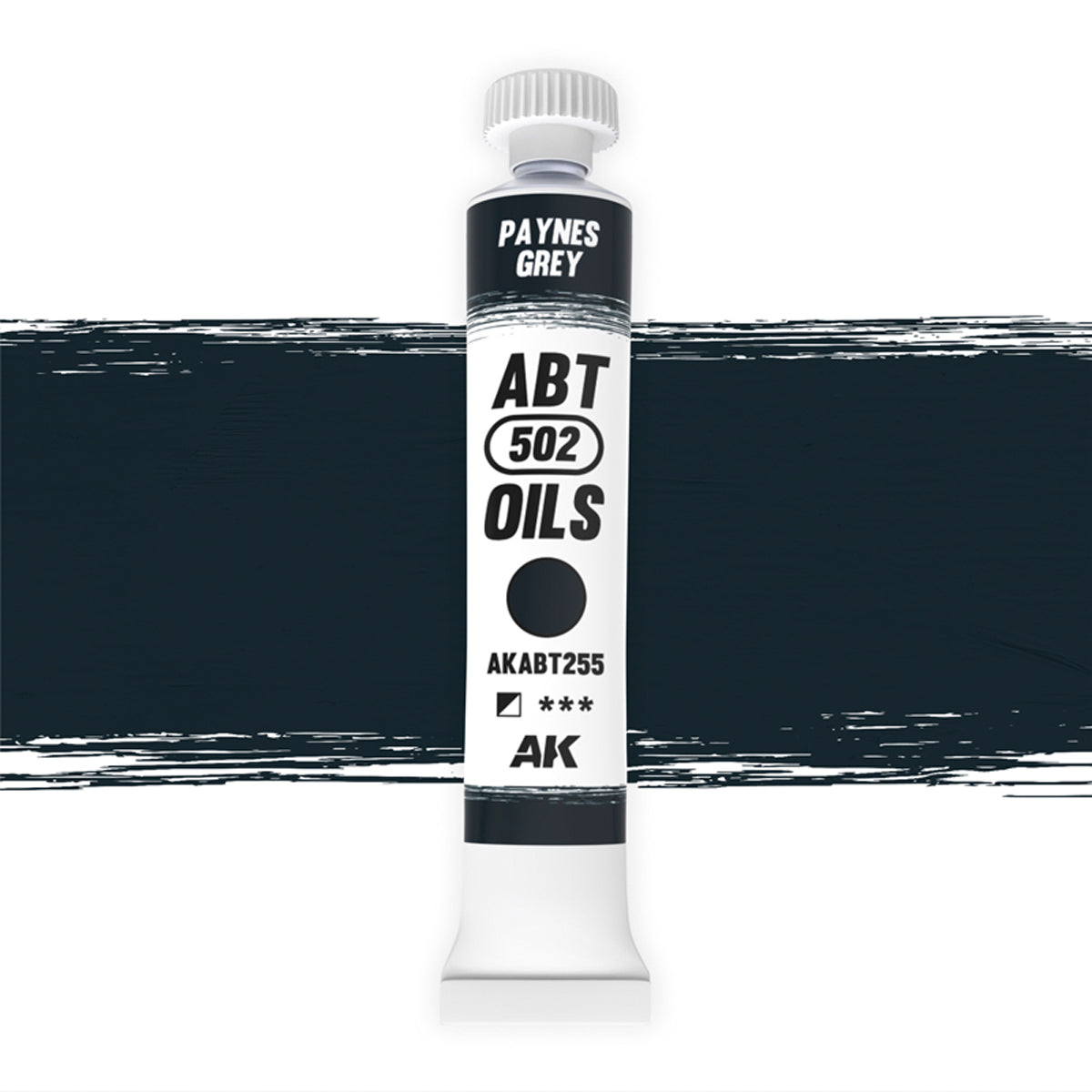 AK Interactive Abteilung 502 oil paint tube with an illustrative swatch against a white background