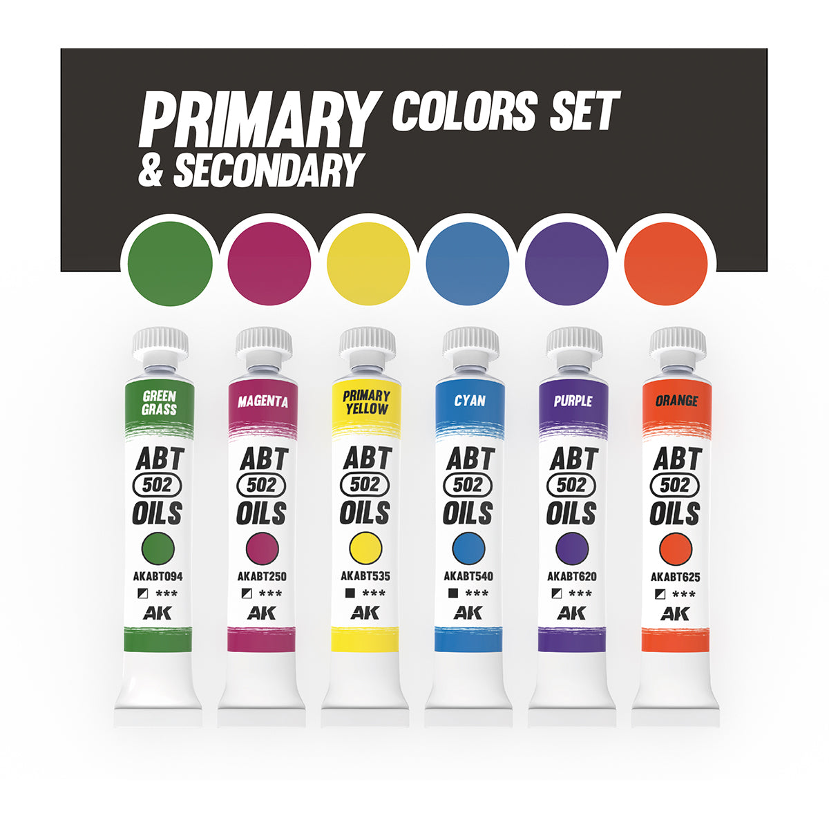 all colours of AK Interactive Primary & Secondary Colour 6-Piece Set - Assorted