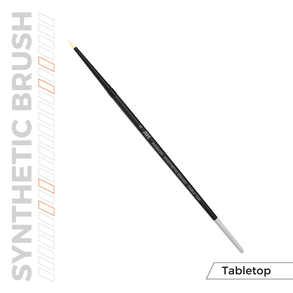 AK AKB020 synthetic tabletop brush with a black handle and light bristles, angled upwards on a white background