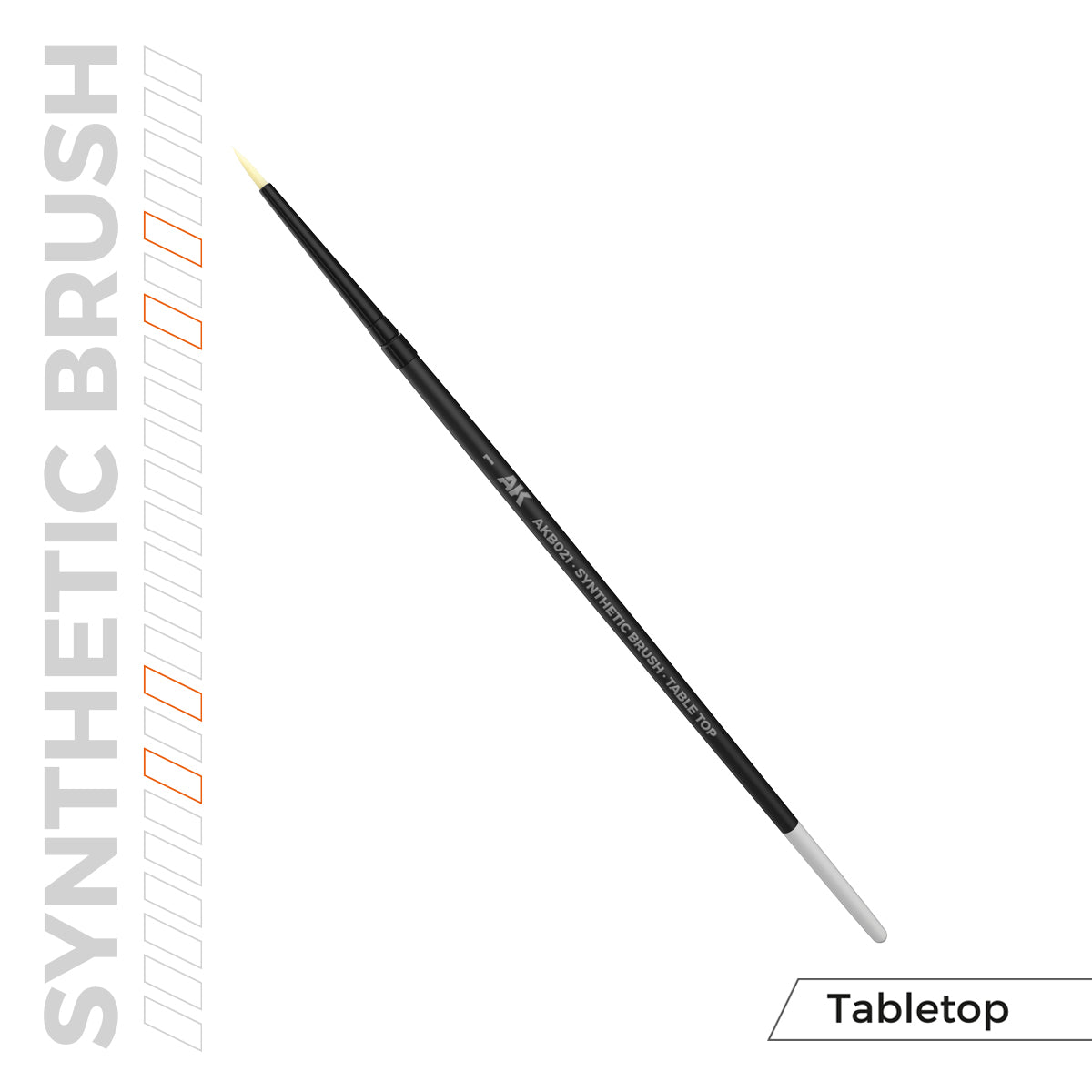 A black AK AKB021 synthetic brush with a fine light tip, for tabletop model painting