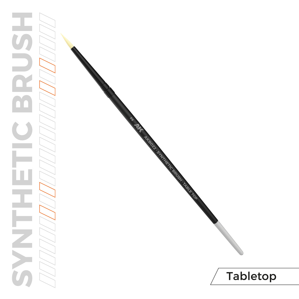 AKB022 synthetic Tabletop brush with a black handle and fine white tip, shown diagonally