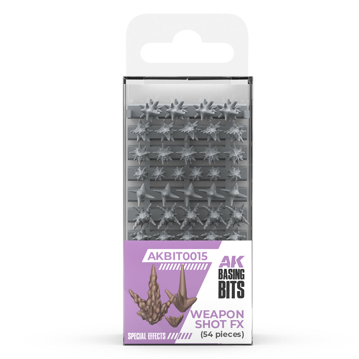 AK Basing Bits Weapon Shot FX kit, 54 pieces of star-shaped, spikey resin modeling effects for tabletop miniatures