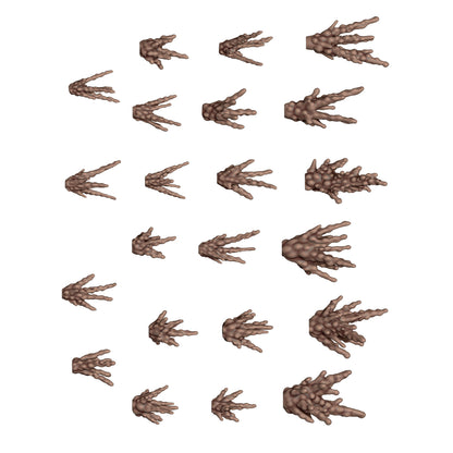 Multiple 3D-rendered brown monster claws arranged in rows, gradually increasing in size and bumpy texture