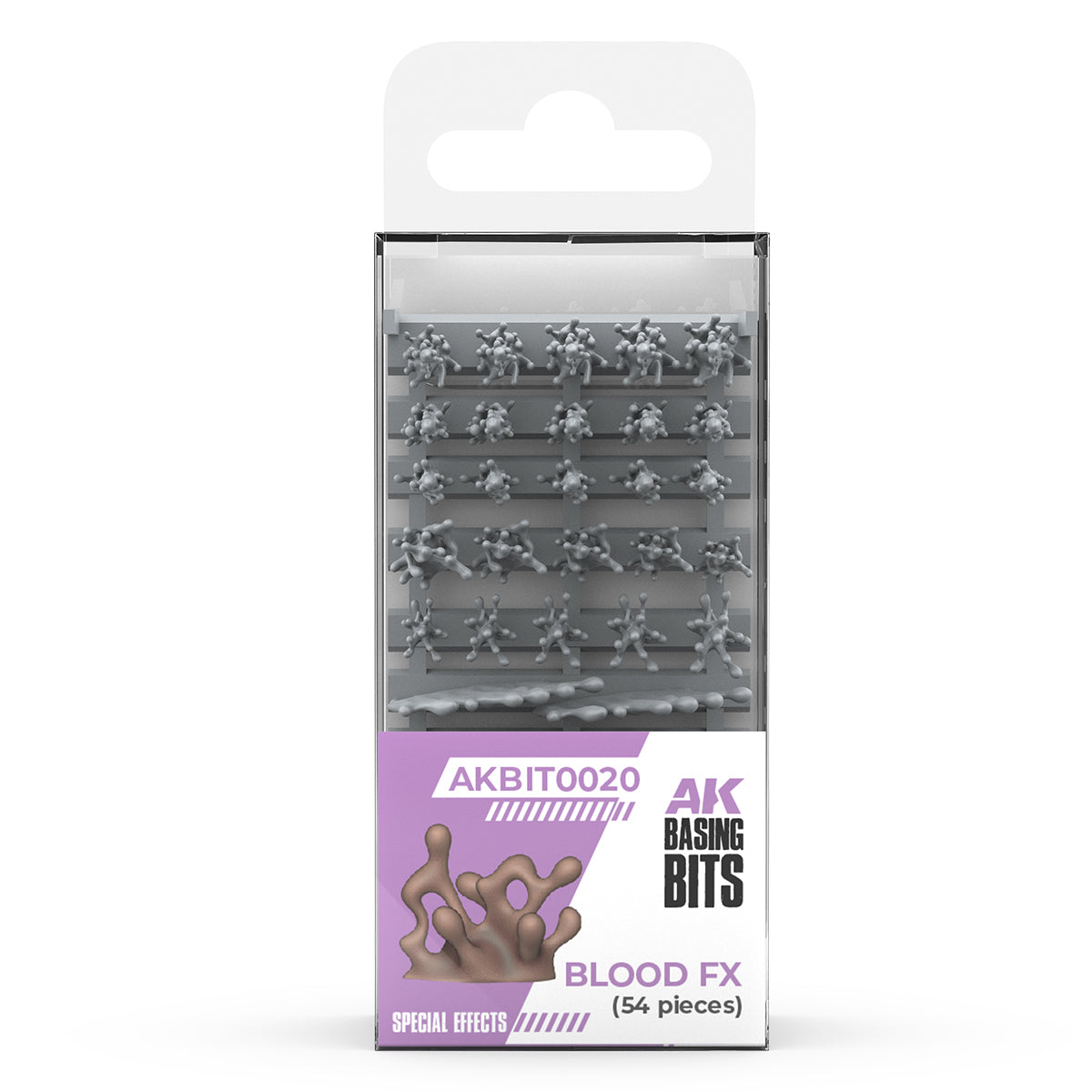 AK Basing Bits Blood FX miniature model basing pieces (54 pieces) in clear plastic packaging