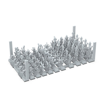 Unpainted resin model parts, dense moss or coral structure on sprue for miniature terrain or scale modeling