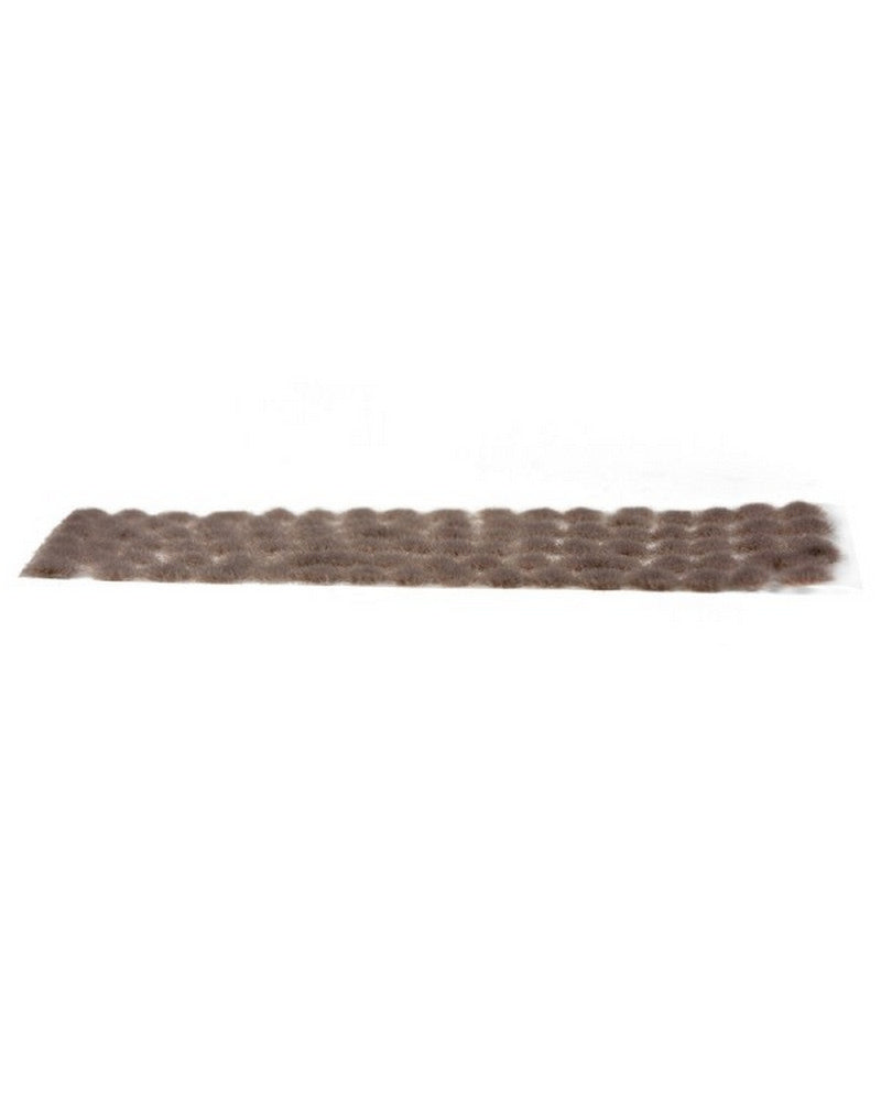 A brown textured strip composed of numerous small, soft, rounded tufts arranged in rows, on a white background