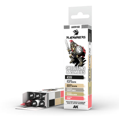 AK Playmakers Skeletons & Zombies set (AKM102) of six acrylic paint markers, displayed in retail packaging