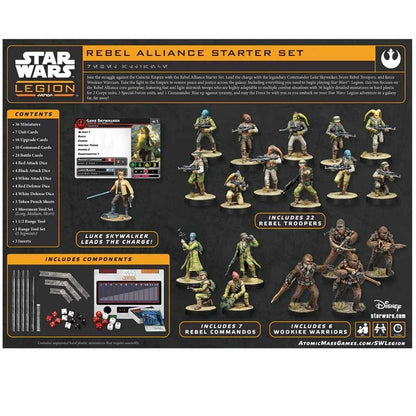 Star Wars Legion Rebel Alliance Starter Set display showing 36 miniature figures, including Luke Skywalker and Rebel squads